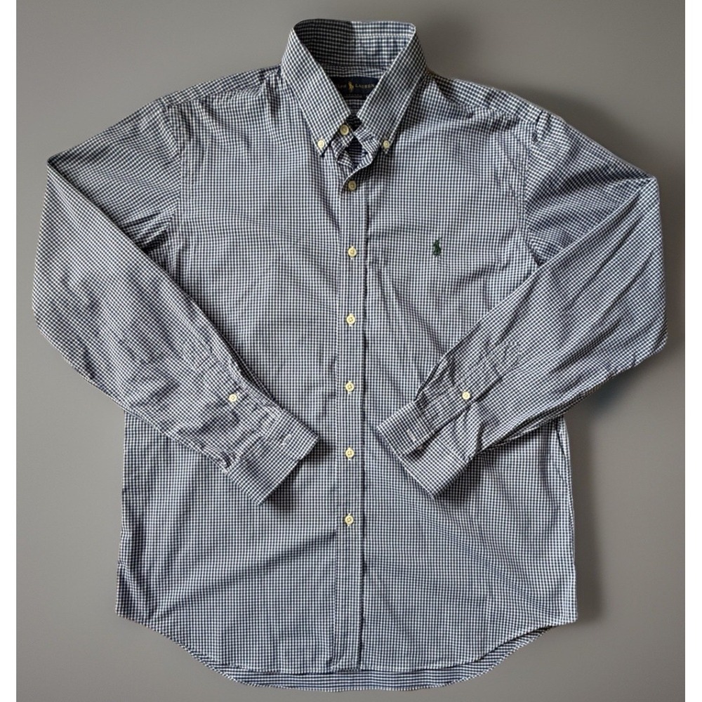 Polo Ralph Lauren Long Sleeve Button Up Shirt Blue Plaid Pony Logo Large JBHS